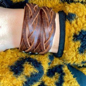 Country Braided Leather Wrap Bracelet Boho Cuff